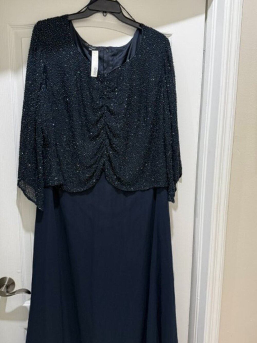 J Kara Plus Size Blue Black Beaded Top Dress.